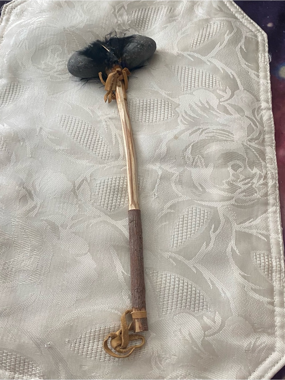 Native Southwestern Tomahawk Wood Branch Mallet With Rock End 11”H War Club